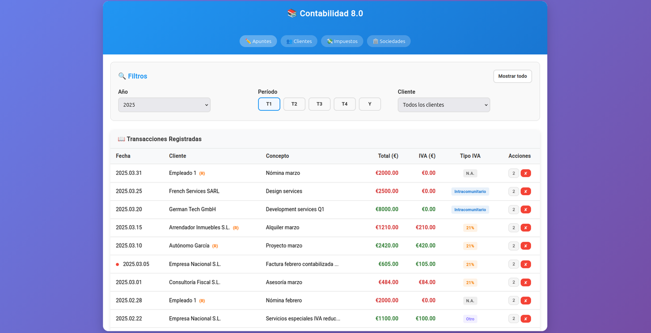 Captura de la aplicación de contabilidad